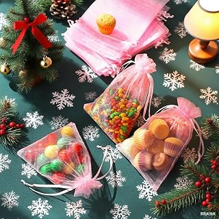50 PCS White Premium Organza Bags, 4x6 Inch Small Mesh Gift Bags, Candy Bags for Party Favors