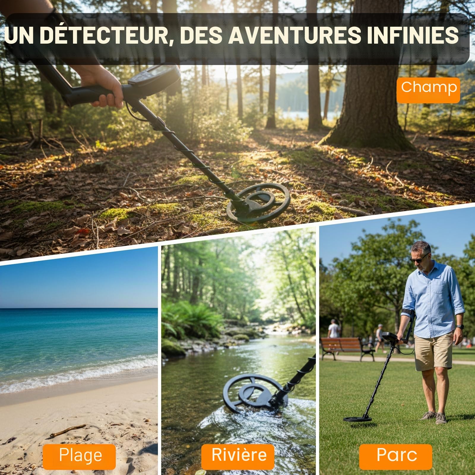 Raddy MD120A Détecteur de Métaux Professionnel pour Adultes, Haute Précision, 4 Modes, Bobine Étanche 10", Écran LCD Rétroéclairé, Casque, Sac et Pelle pour Chasse au Trésor