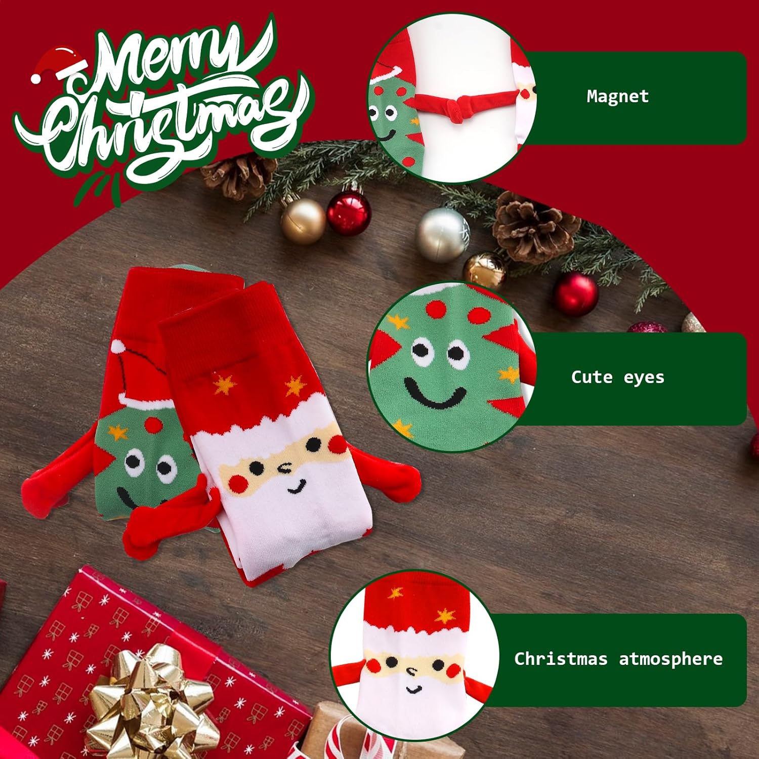 Christmas Holding Hands Magnetic 3D Doll Socks - Xmas Couple Socks for Women & Men - Image 4