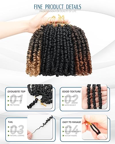 Miniatura 4 de Paquete combinado de cabello de ganchillo Passion Twist (6 paquetes 1B + 1 paquete T1B27+1 paquete T1B30), extensiones de cabello trenzado sintético