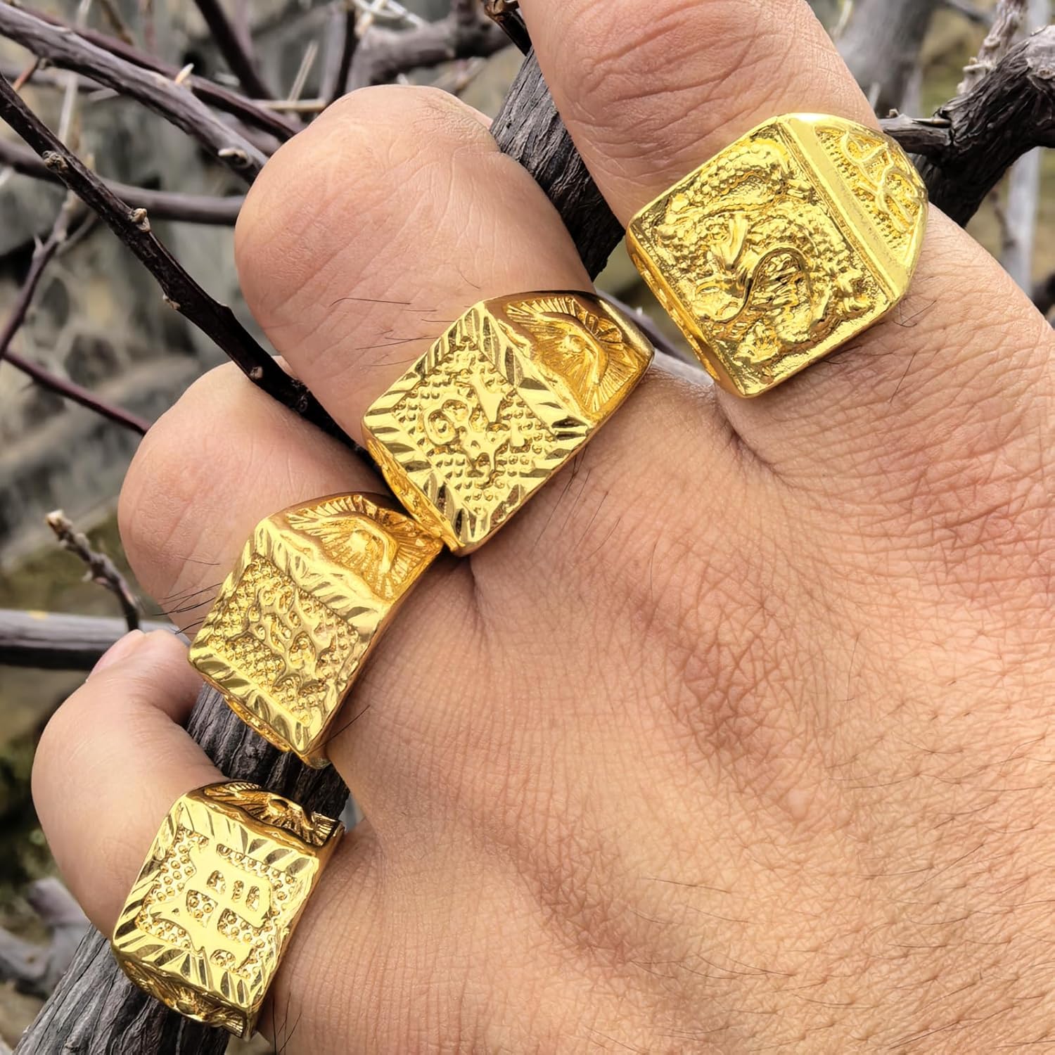 9Pack 80s 90s Rapper Costume Outfit Men Fake Gold Chain Hip Hop Sunglasses Dollar Sign Kanji Rings for Theme Party - Image 3