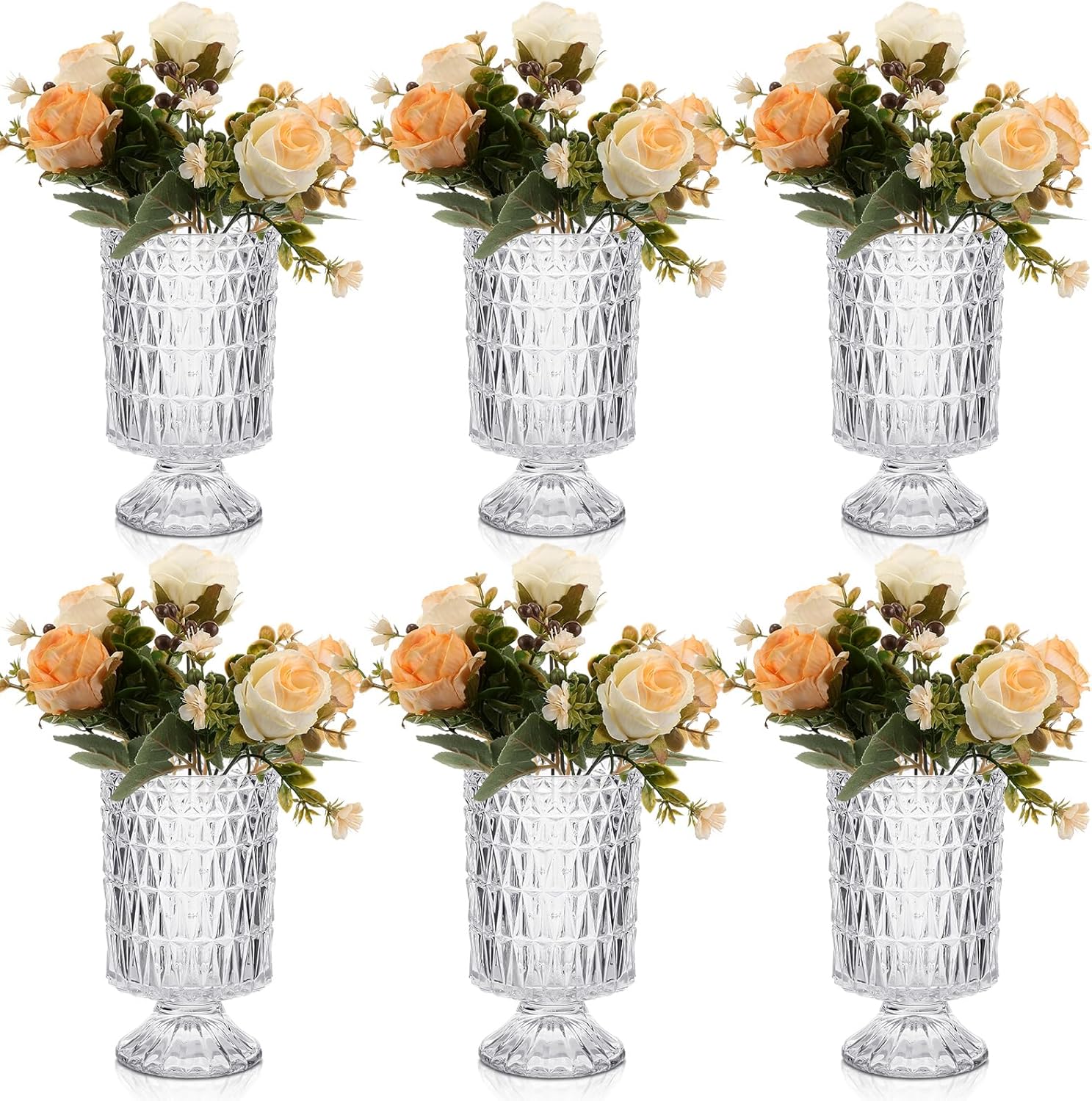 Layhit 6 Pcs Embossed Large Glass Flower Vase 7.09 Inch