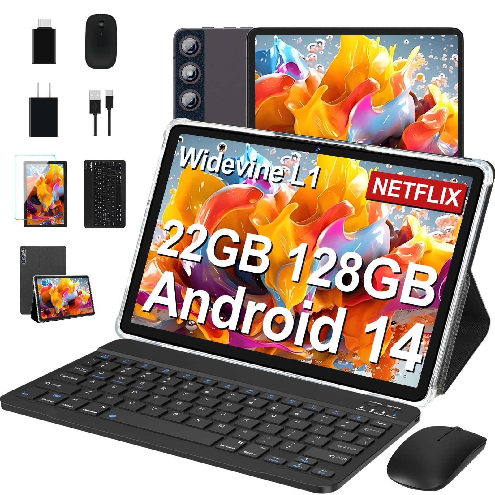 DMOAO Tablet Android 14 con 22GB RAM+128GB ROM(1TB TF, Tablet 10 Pollici con Widevine L1, Octa-Core 2.0GHZ, 5G Wi-Fi, GPS, 8000mAh, 8MP+5MP, Bluetooth 5.0, USB-C, Tablet con Tastiera, Marrone