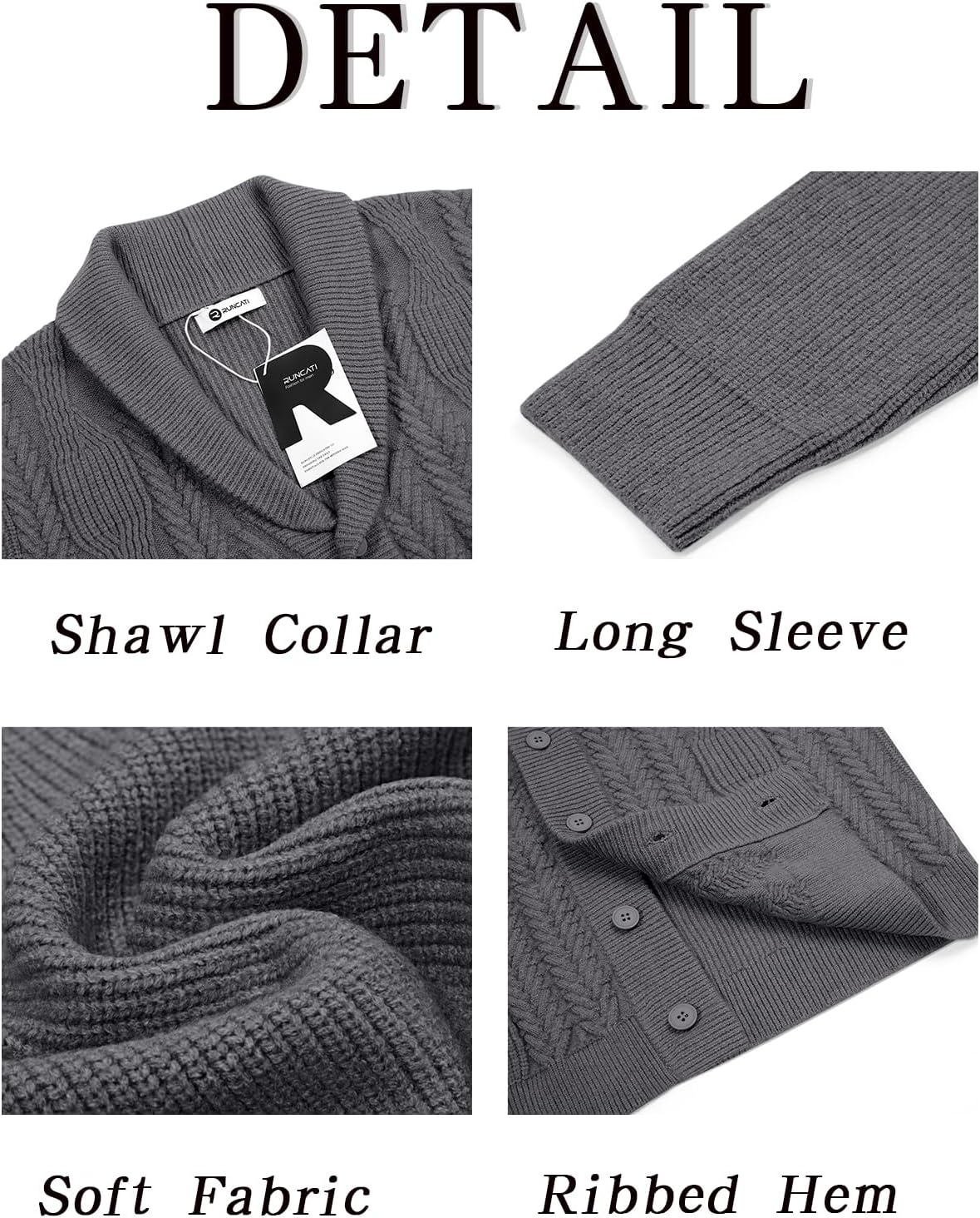 Runcati Mens Shawl Collar Cardigan Sweater Cable Knit Button Down Sweaters Long Sleeve Casual Winter Outwear - Image 6