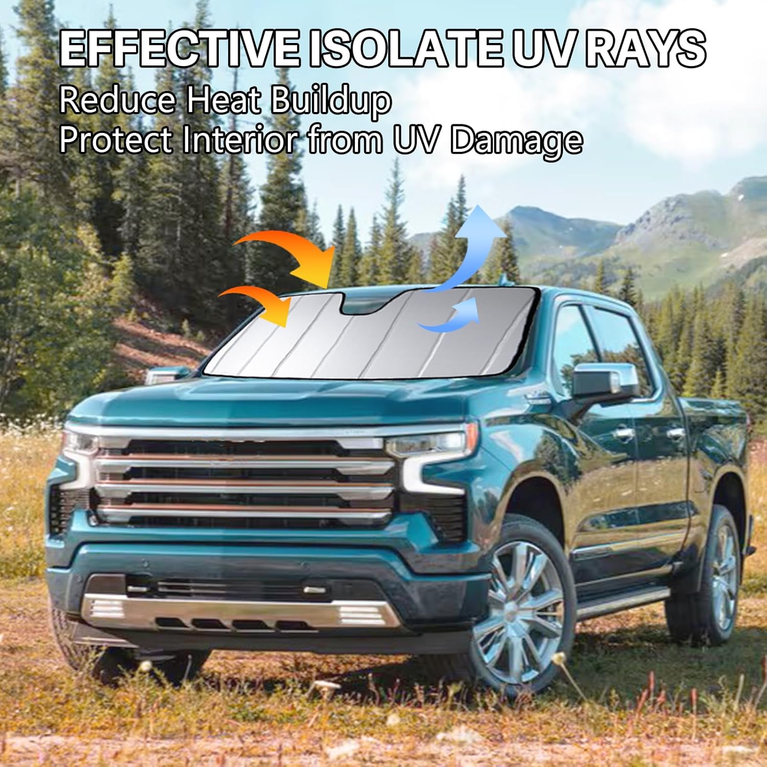 Windshield Sun Shade Compatible with Chevrolet Silverado 1500 /GMC Sierra 1500 2019-2025,Silverado/Sierra 2500 HD,3500 HD 2020-2025 Foldable Sun Visor Front Window Sunshade with Storage Bag