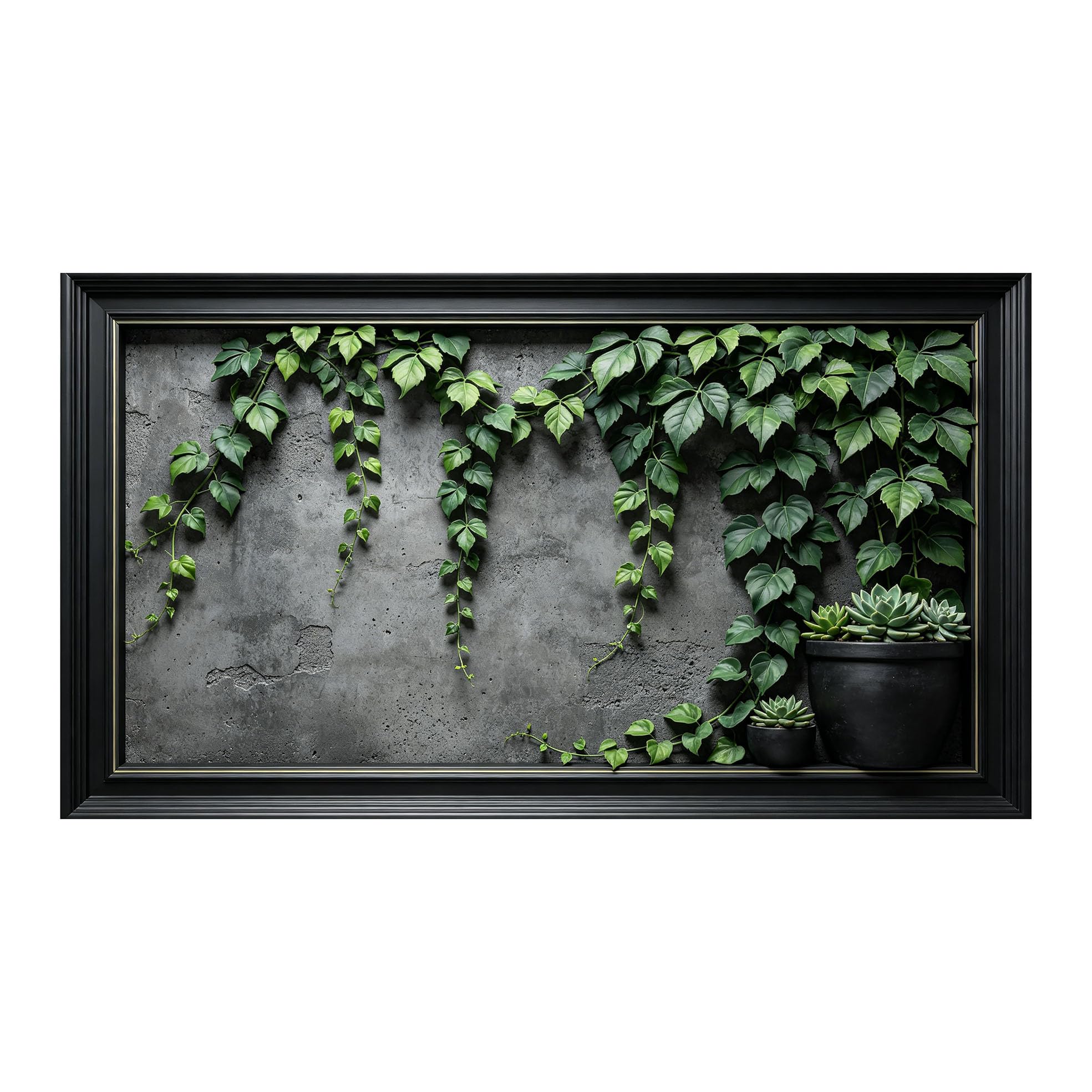 3D Framed Wall Art Botanical Green Ivy Leaves Succulent Modern Minimalist SelfAdhesive Fabric Mural Wall Decor， Peel and Stick No Damage to Wall， AntiFall Safe Design for Bedroom Living Room