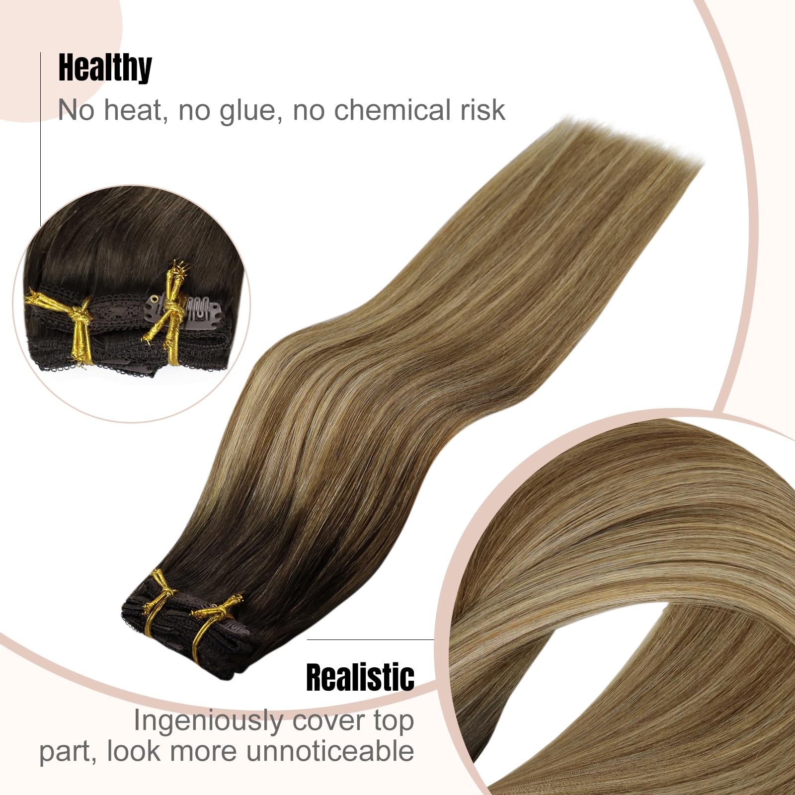 Fshine Estensioni Dei Capelli Clip in Estensioni Dei Capelli Umani 24 Pollice Balayage Medio Marrone Con Platino Biondo Reale Capelli Umani Dritti Capelli Umani Reali Spessi Per Le Donne 120g 7pcs