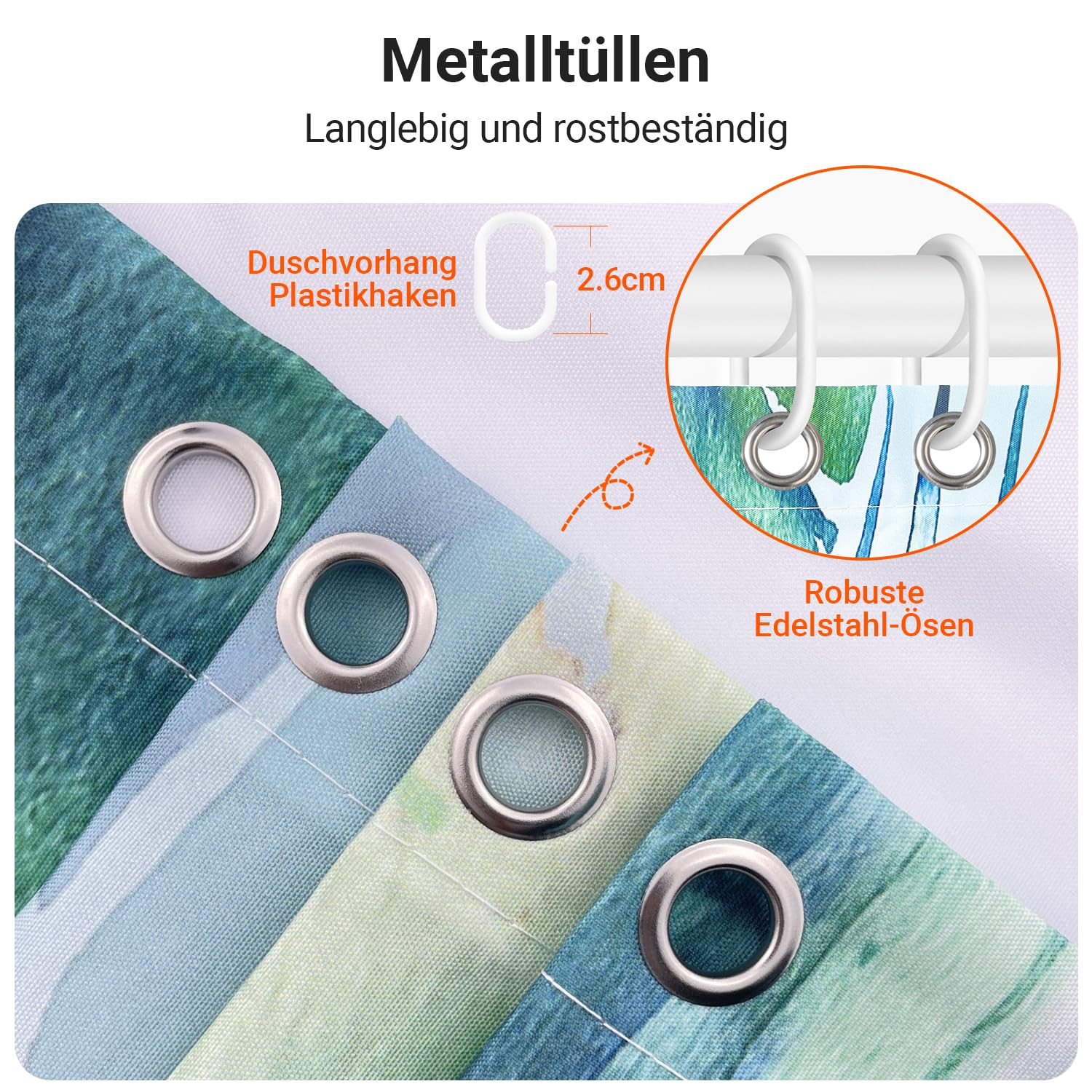 Rideau de douche imperméable en polyester avec œillets anti-rouille