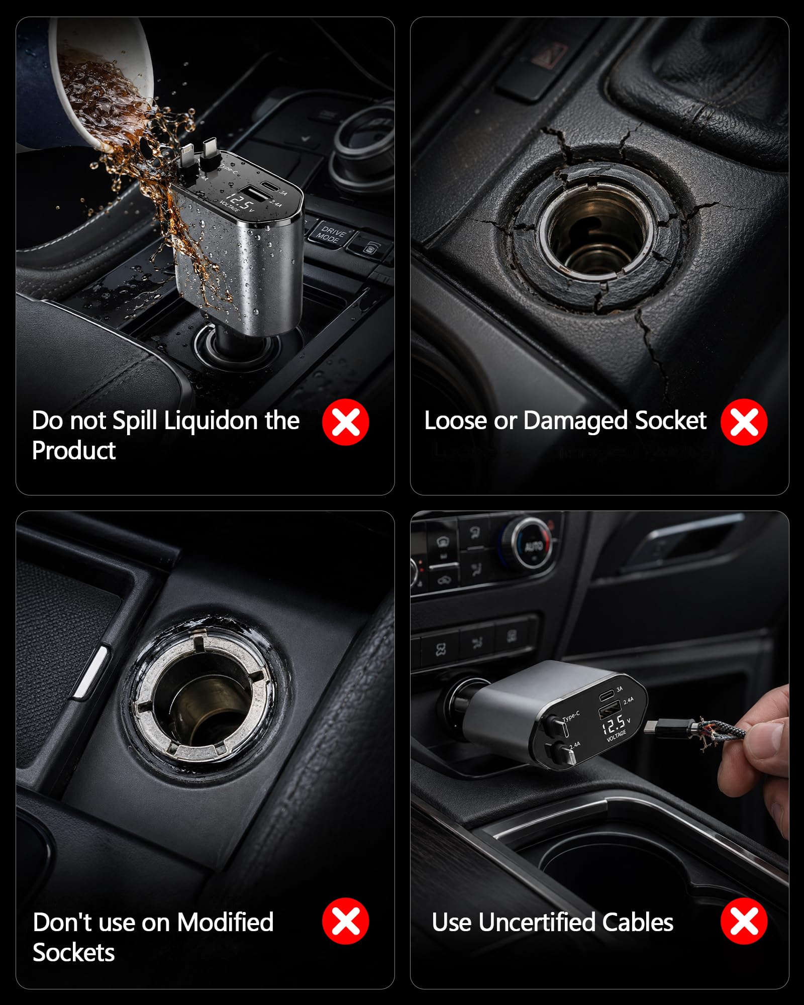 BERTHALESS Cargadores de automóvil retráctiles para cargador de coche, Estacion de carga, Cargador multiple