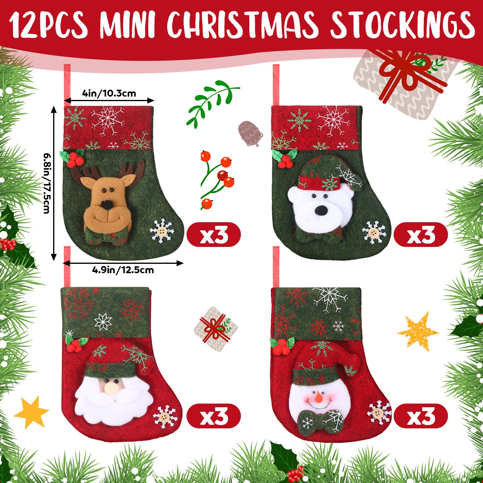 JOYIN 24 PCS Christmas Present Bags - 4 Sizes With 12 Holiday Designs For Party Favors & Gift Wrapping