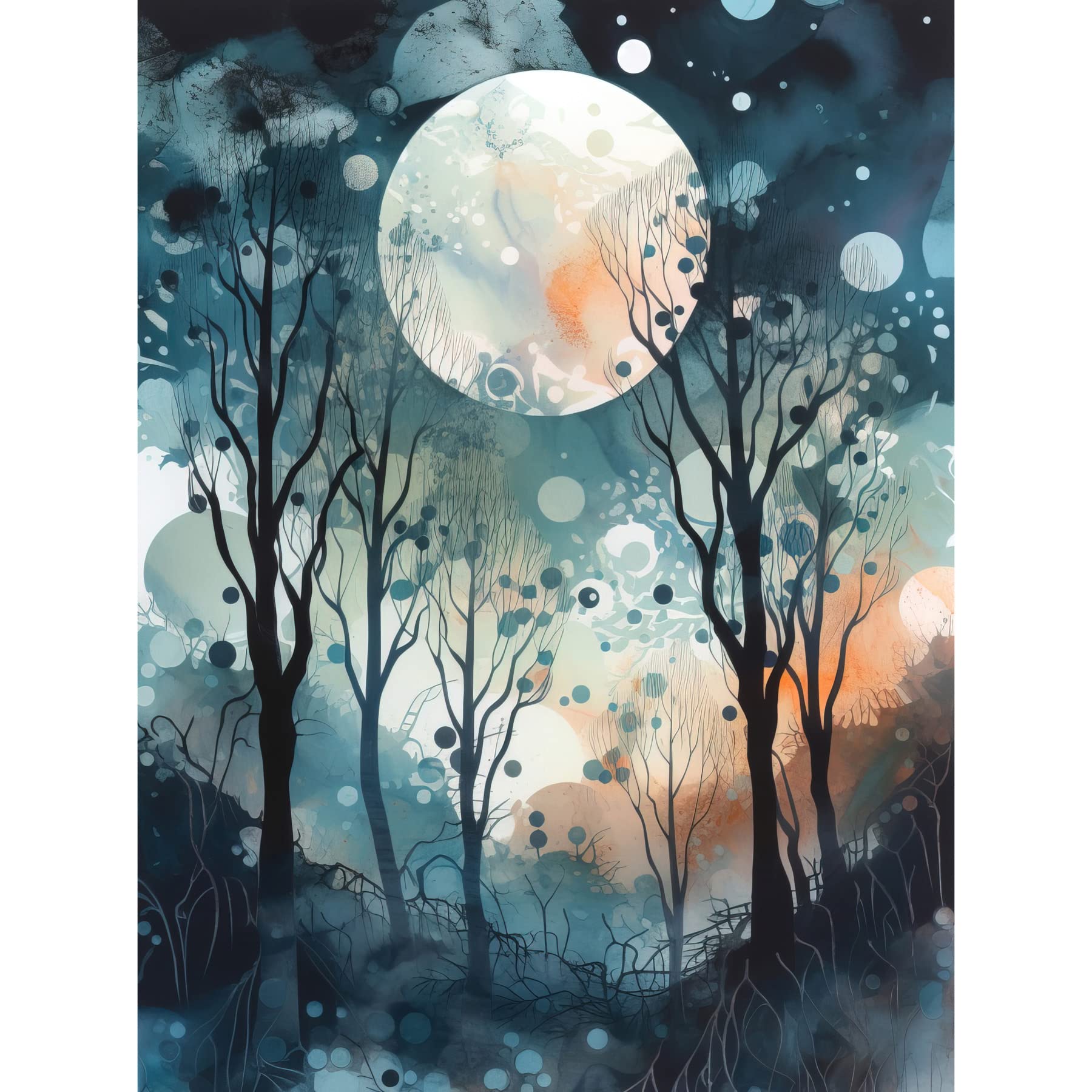 Artery8 Unframed Paper 12X16 Full Moon Winter Forest Landscape Snowfall Over Trees At Night Unframed Wall Art Print Poster Home Decor Premium