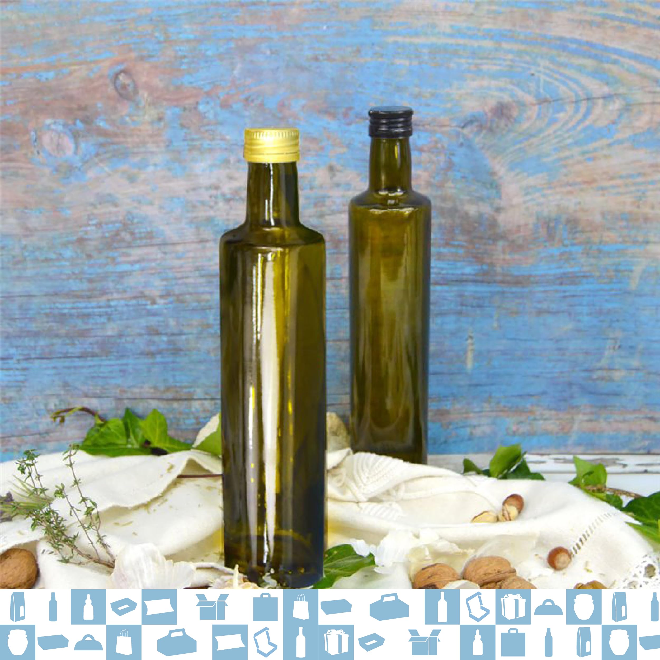 20 Botellas de Cristal Oscuro 500 ml con Tapón de Rosca Dorado y Boquilla Vertedora – Aceitera para Aceite de Oliva, Vinagre y Salsas | Espirito Rebelde
