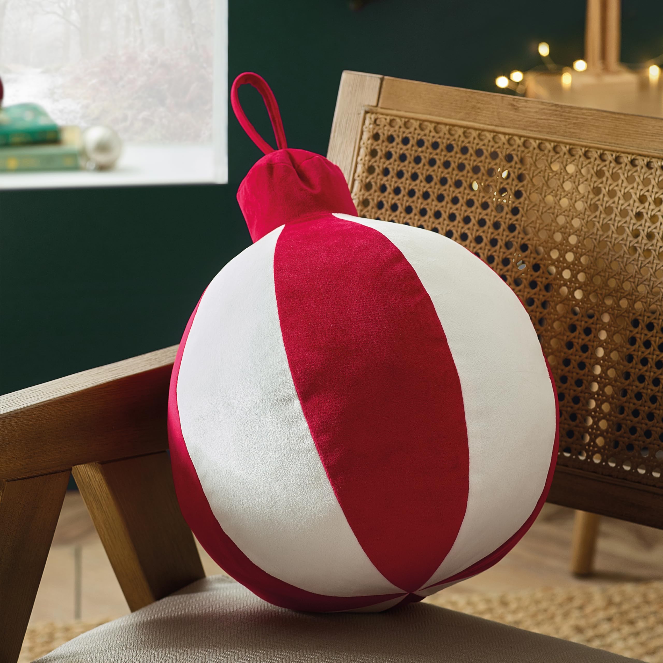 Catherine Lansfield Christmas Bauble 3D Shaped Cushion White/Red