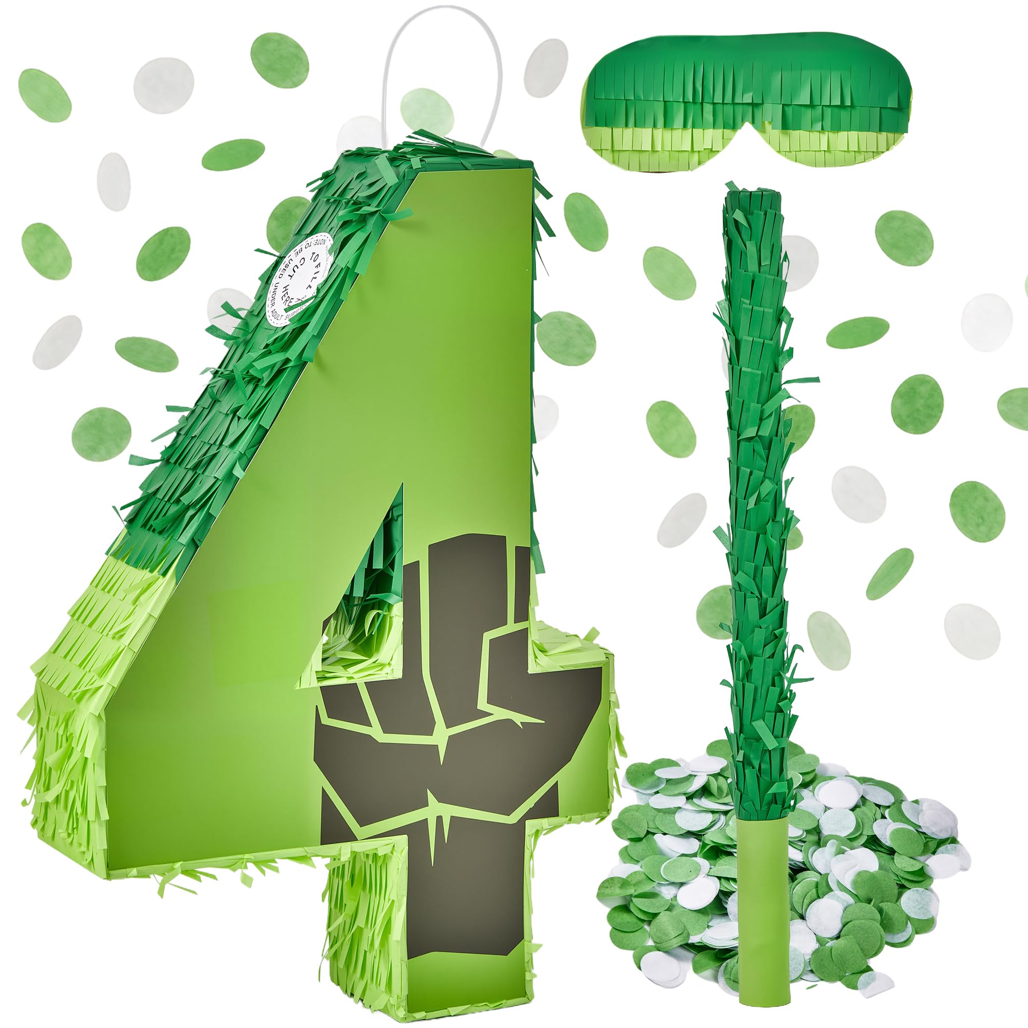 Photo 1 of Green Number 4 Birthday Pinata for Kids 16 Inch Superhero Party Pinata with Stick, Blindfold & Confetti, Fun Birthday Game for Boys and Girls (hlk-4th)