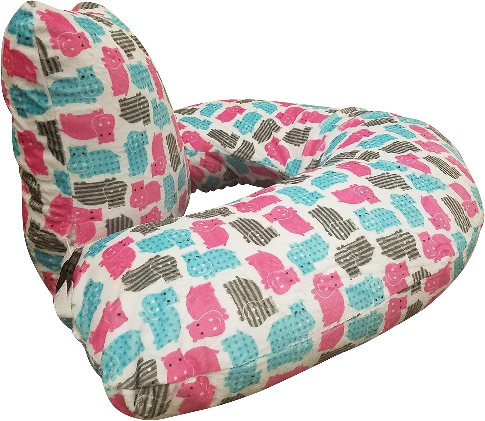 One Z Plus Nursing Pillow - Plus Size Nursing Pillow w/Cuddle Cover (Teal Hippos Cover)