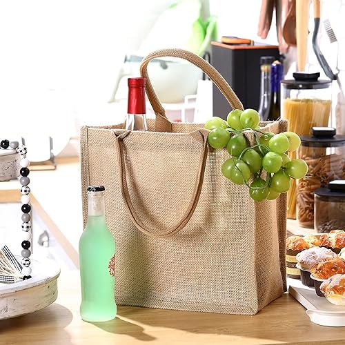 Vista 5 de Saintrygo 12 bolsas de yute de arpillera con asa, reutilizables en blanco, bolsas de regalo para dama de honor, para compras, bodas, bricolaje, 12 x