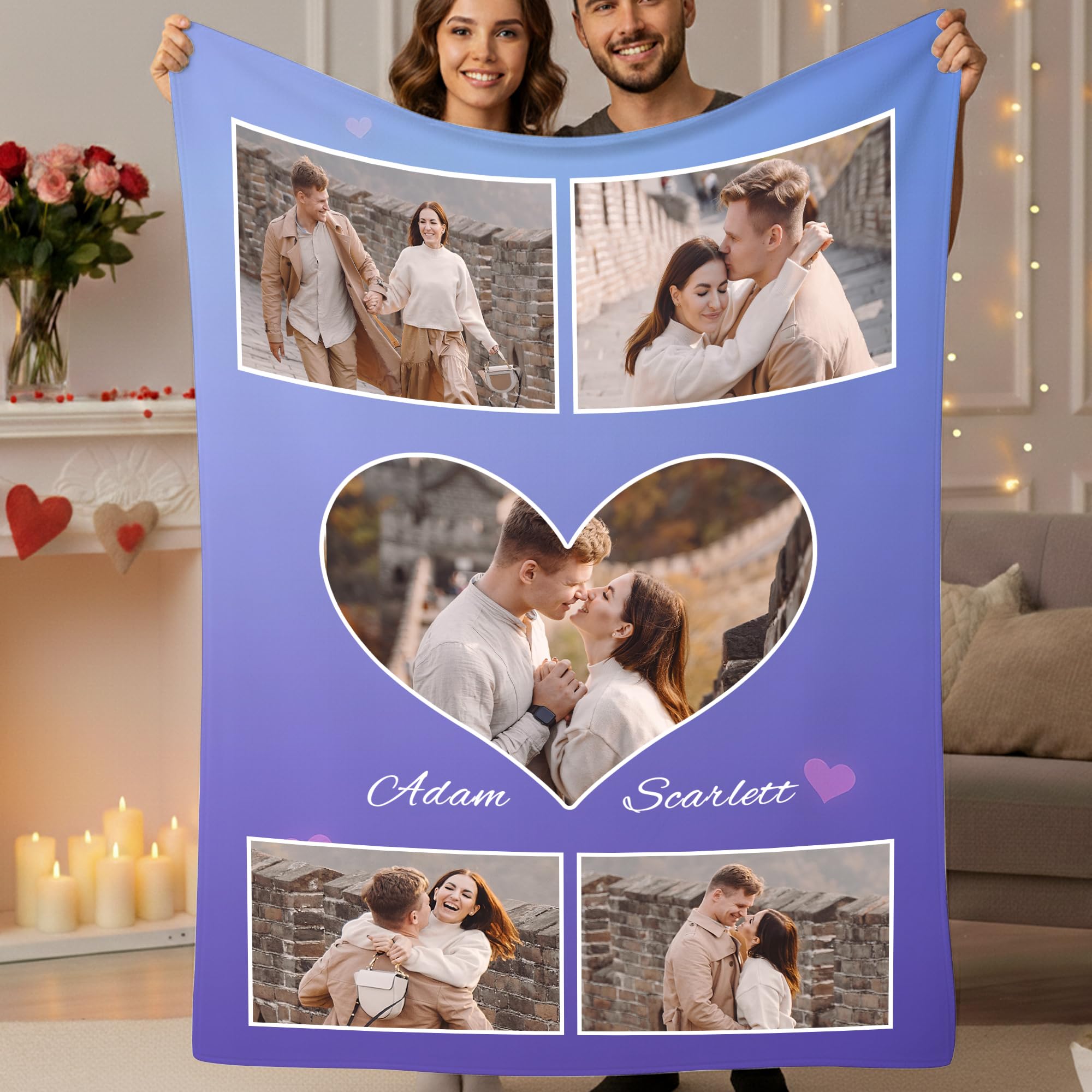 Print Maniacs Personalised Blanket, Custom Photo Blanket for Him or Her, Personalised Photo Blanket for Adults, Romantic Gift for Boyfriend or Girlfriend