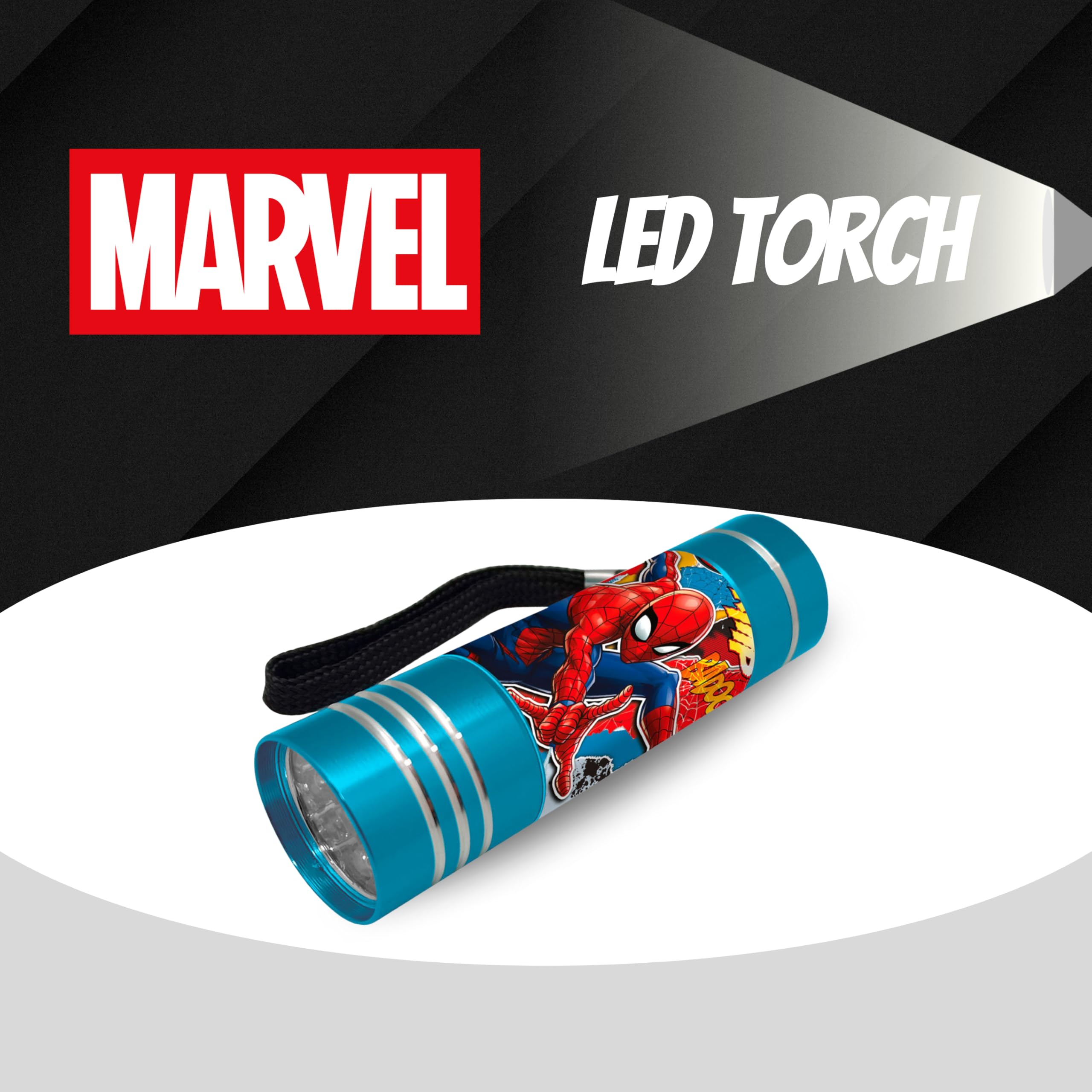 Marvel Spider-Man Mini Torcia, Design Torcia Spider-Man, 9 LED, Include Cinturino da Polso, Regalo per Ragazzi (Blu)