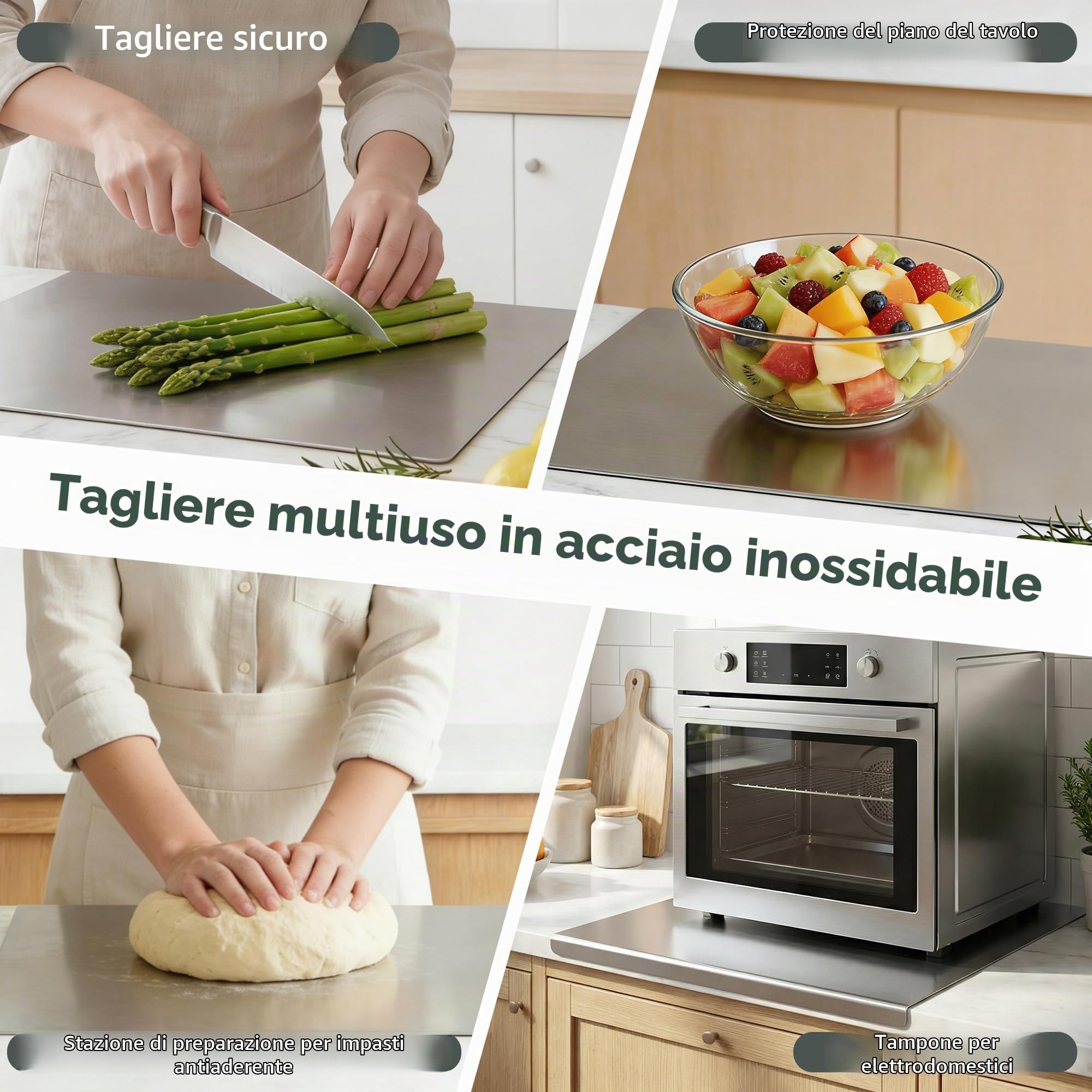 Set di 2 taglieri in acciaio inossidabile per cucina, con bordo da bancone, lavabili in lavastoviglie, per carne, verdura, frutta, pane, impastare (40 x 30 cm)