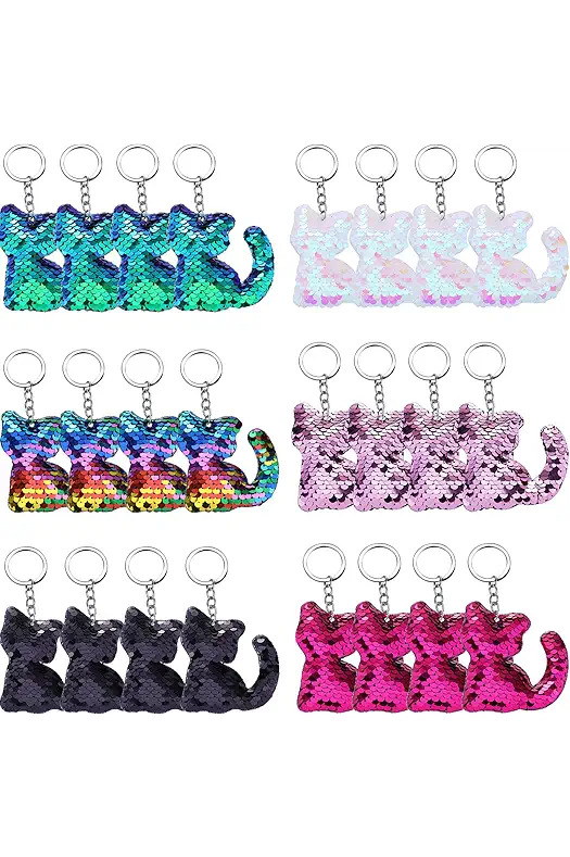 Blulu Blulu 24 Pieces Flip Sequin Keychain Cat...