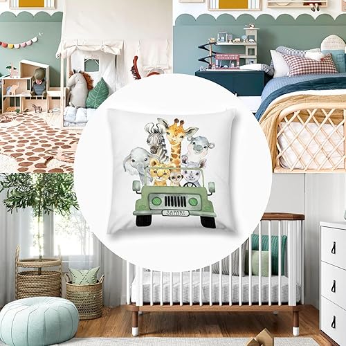 Miniatura 7 de Funda de almohada decorativa para bebé niño y niña, diseño de safari con diseño de camión de animales de safari, funda de cojín de selva,