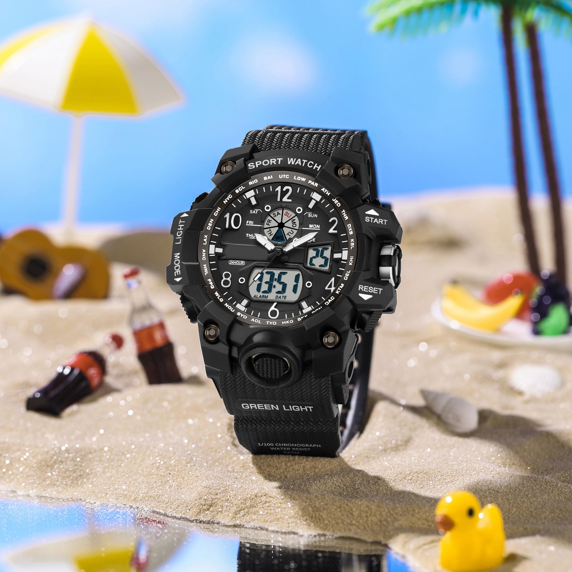 findtime Montre-bracelet numérique pour femme - Étanche jusqu'à 5 ATM - Montre militaire - Montre numérique pour garçons et filles - Montre de sport analogique numérique LED multifonction avec réveil