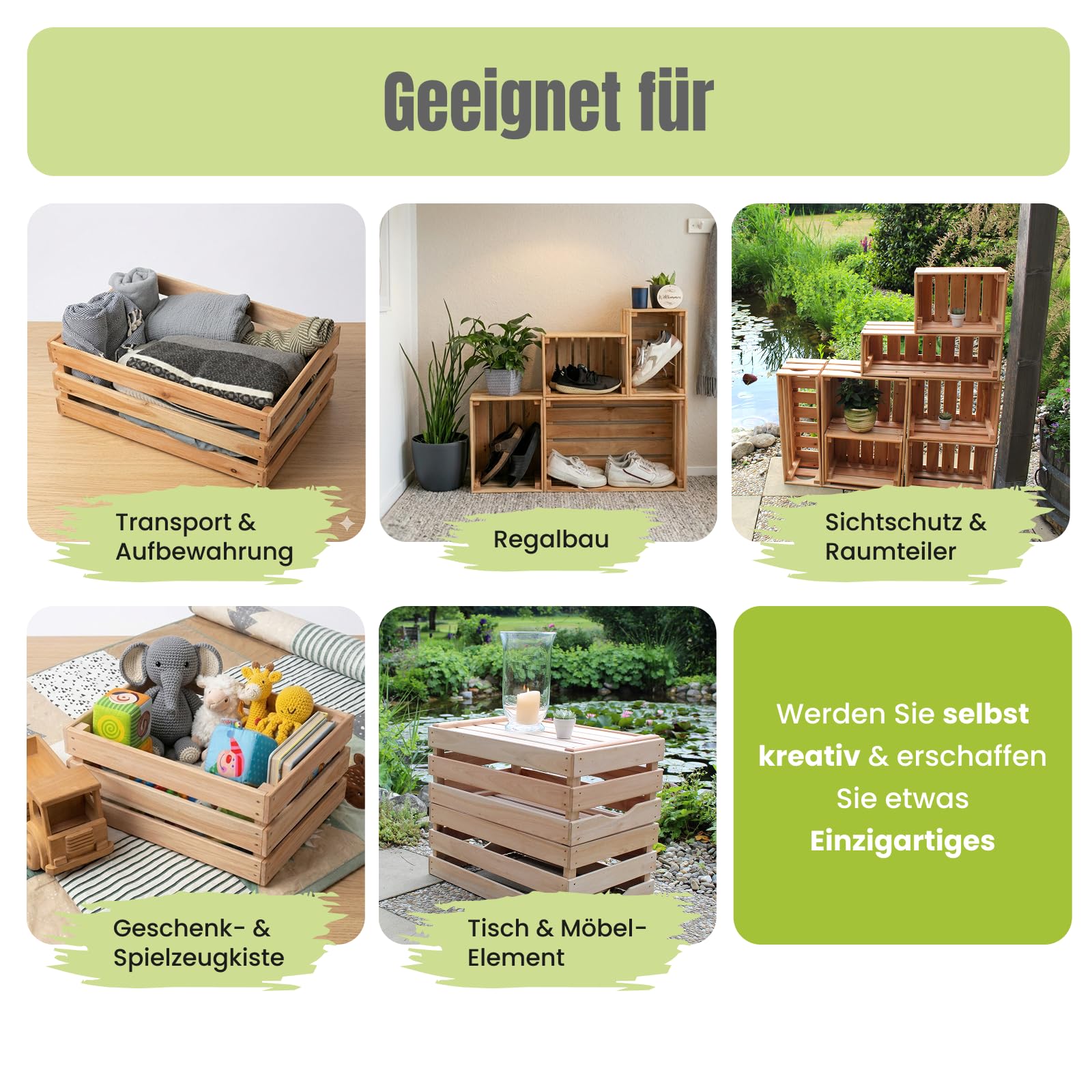Miller Holz Stapelbare Holzkisten - Vielseitige Aufbewahrung - Nachhaltig, handgefertigt, robust - Für Innen & Außen
