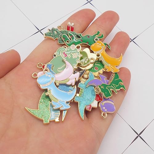 Miniatura 3 de 30 dijes de dinosaurio de dibujos animados esmaltados chapados en oro para hacer joyas, collares, pulseras, aretes y limo, accesorios de joyería,