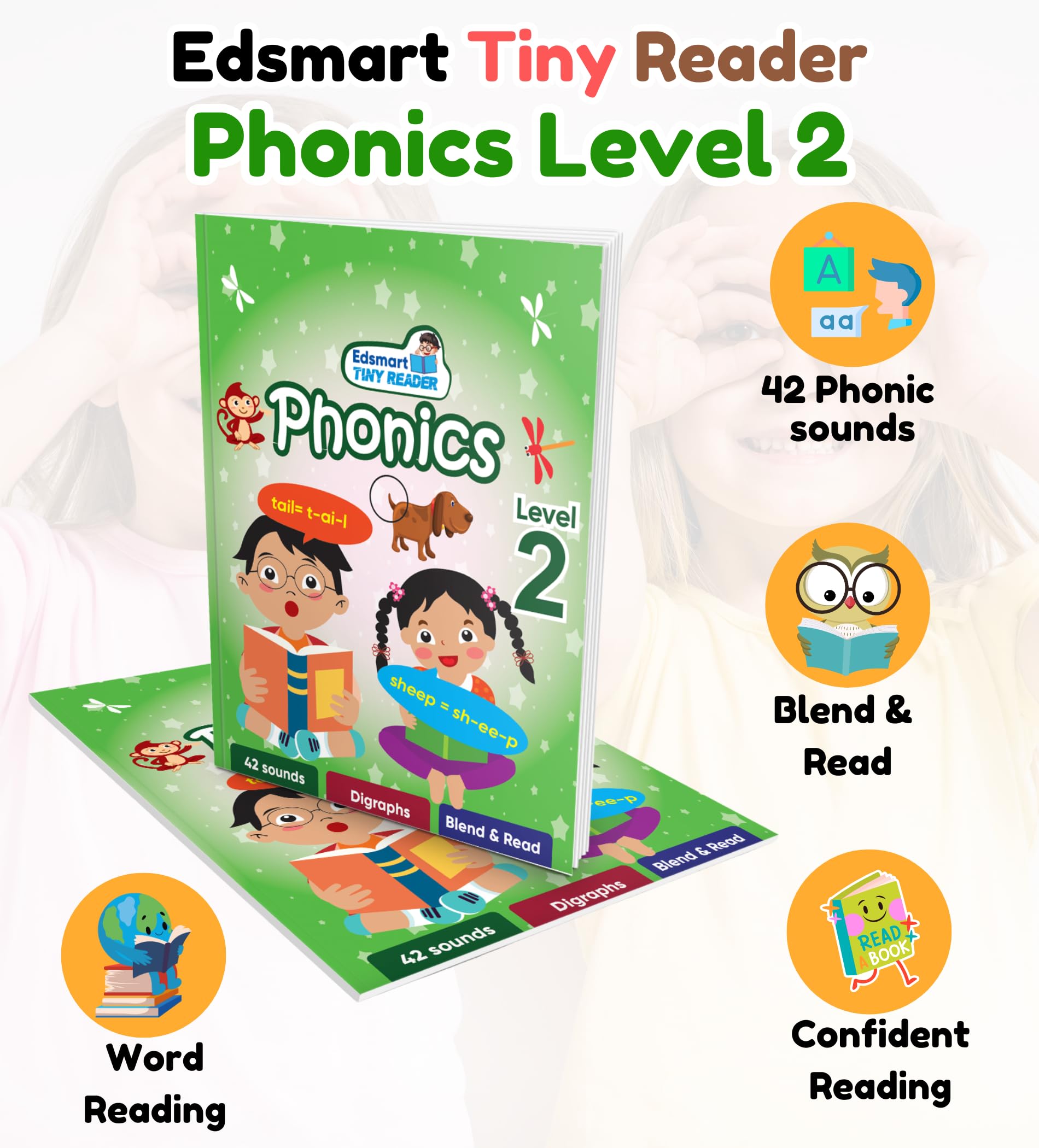 English phonics book, phonics reader level 2 , Vowel Letter sounds , phonics activity book , Phonics books 4 years, Phonics worksheets , Letter sounds book, A-Z Sounds [ 64 Pages ]