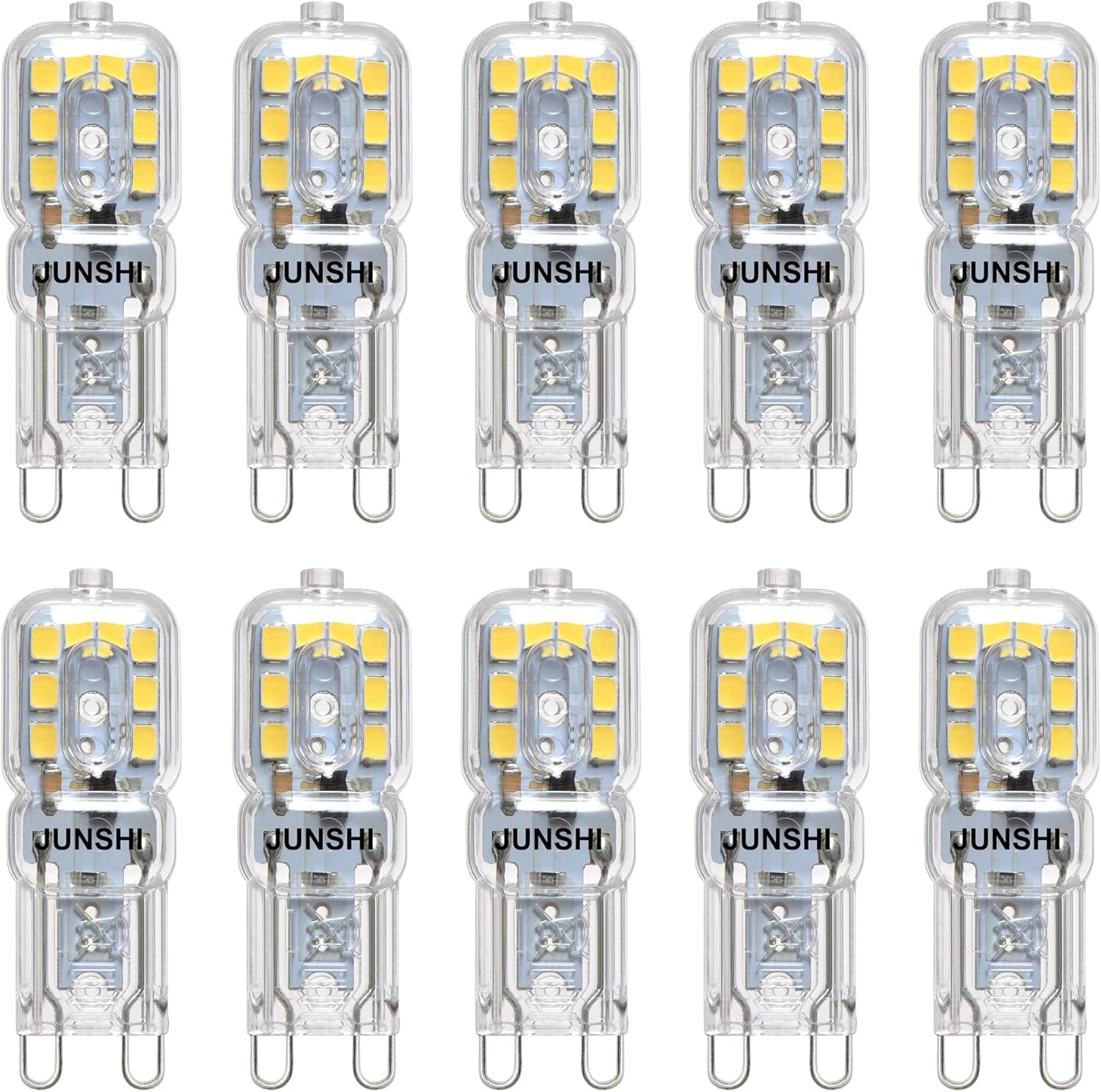JUNSHI G9 LED Bulb 2.5W,25W Halogen Bulbs Equivalent,6000K Daylight White Cool White,AC110-130V T4 Chandelier Light Bulbs G9 Bi Pin Base, AC 120V,230LM,Non-Dimmable,Pack of 10