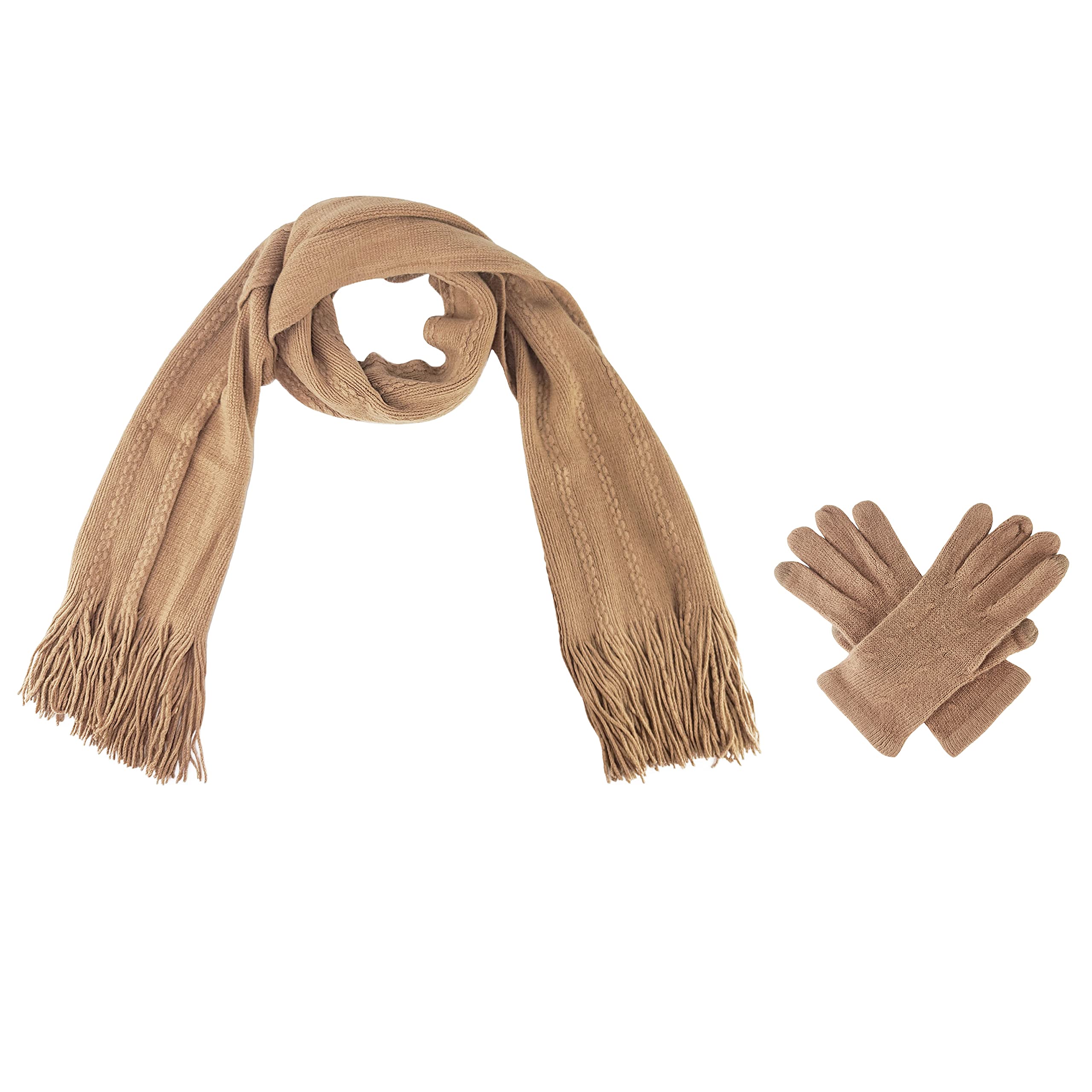 BRUCERIVER Sciarpa e guanti da donna a maglia con funzione touch screen cashmere sensazione cavo design (Camel Touchscreen)