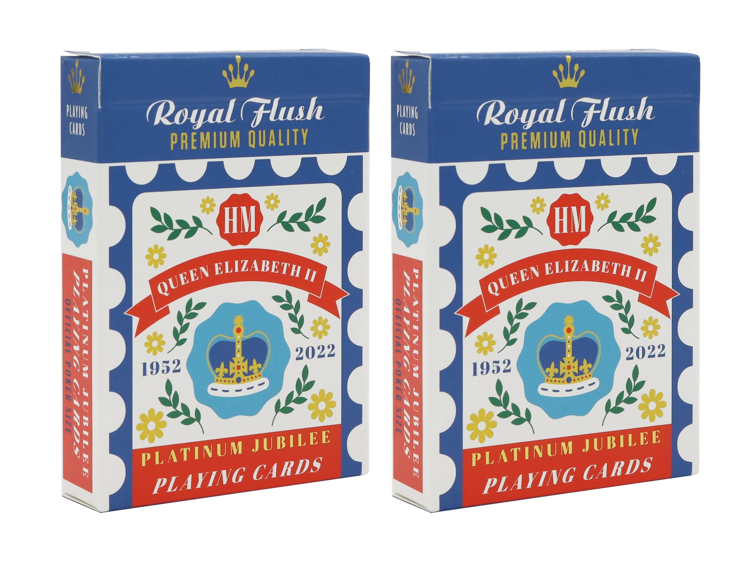 Royal Flush Queen's Jubilee 2022 Playing Cards - Twin Deck of Platinum Jubilee Poker Cards, Superior Cartamundi Linen Finish, Easy To Shuffle & Durable, Great Gift For Games Night