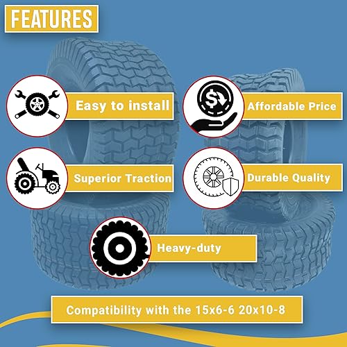 Miniatura 6 de Cuatro neumáticos para cortacésped de 15 x 6  6 20 x 10-8  4 capas, 4 capas, tractor de césped para jardín, 20 x 10.00-8, 15 x 6.00-6, tracción