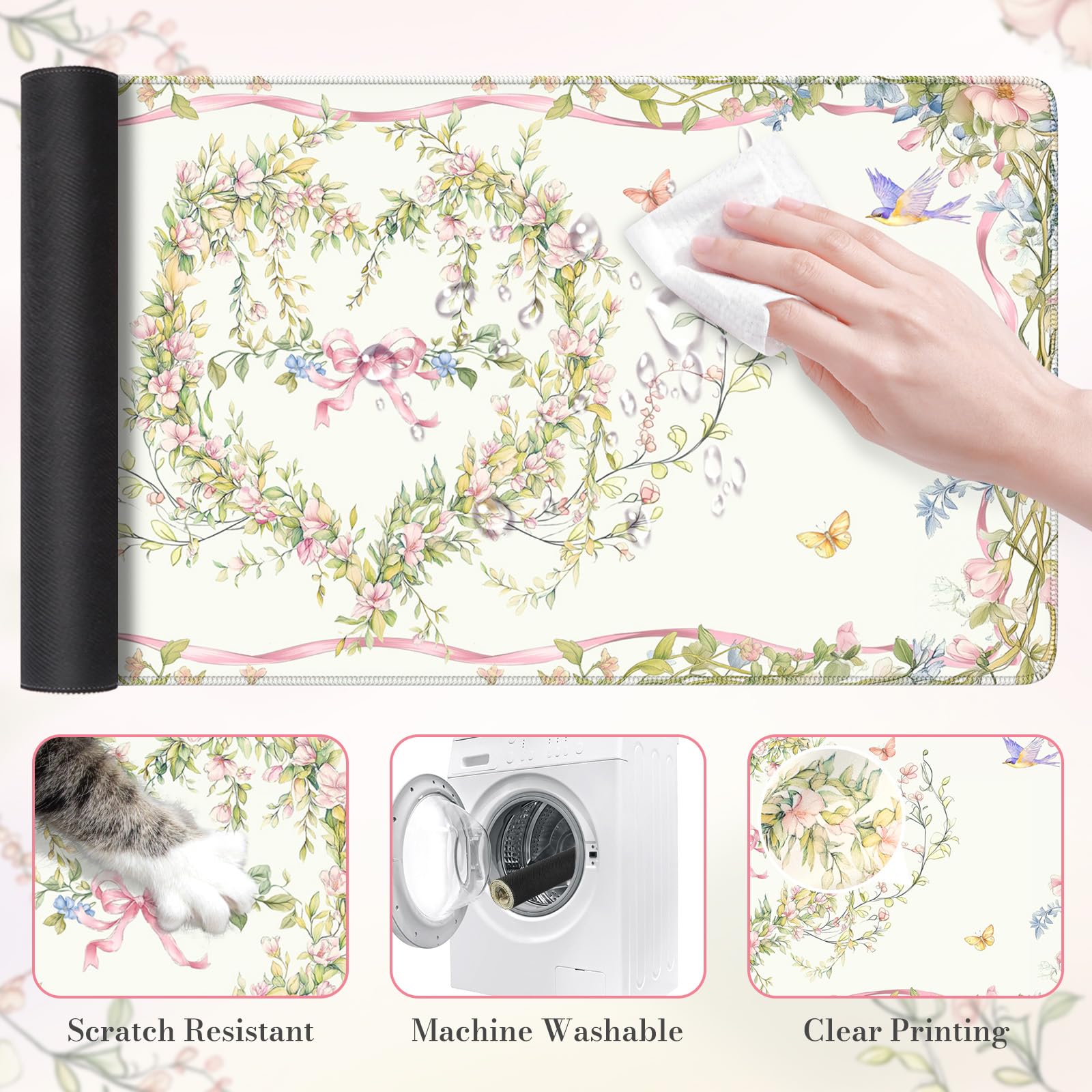 HAOCOO Cute Desk Mat, Keyboard Mats for Desk, XXL Mouse Pad with Non-Slip Rubber Base, Desk Pad Mat with Stitched Edges, Computer mats for Desktop, Desk Pad Protector (Sweet Heart)