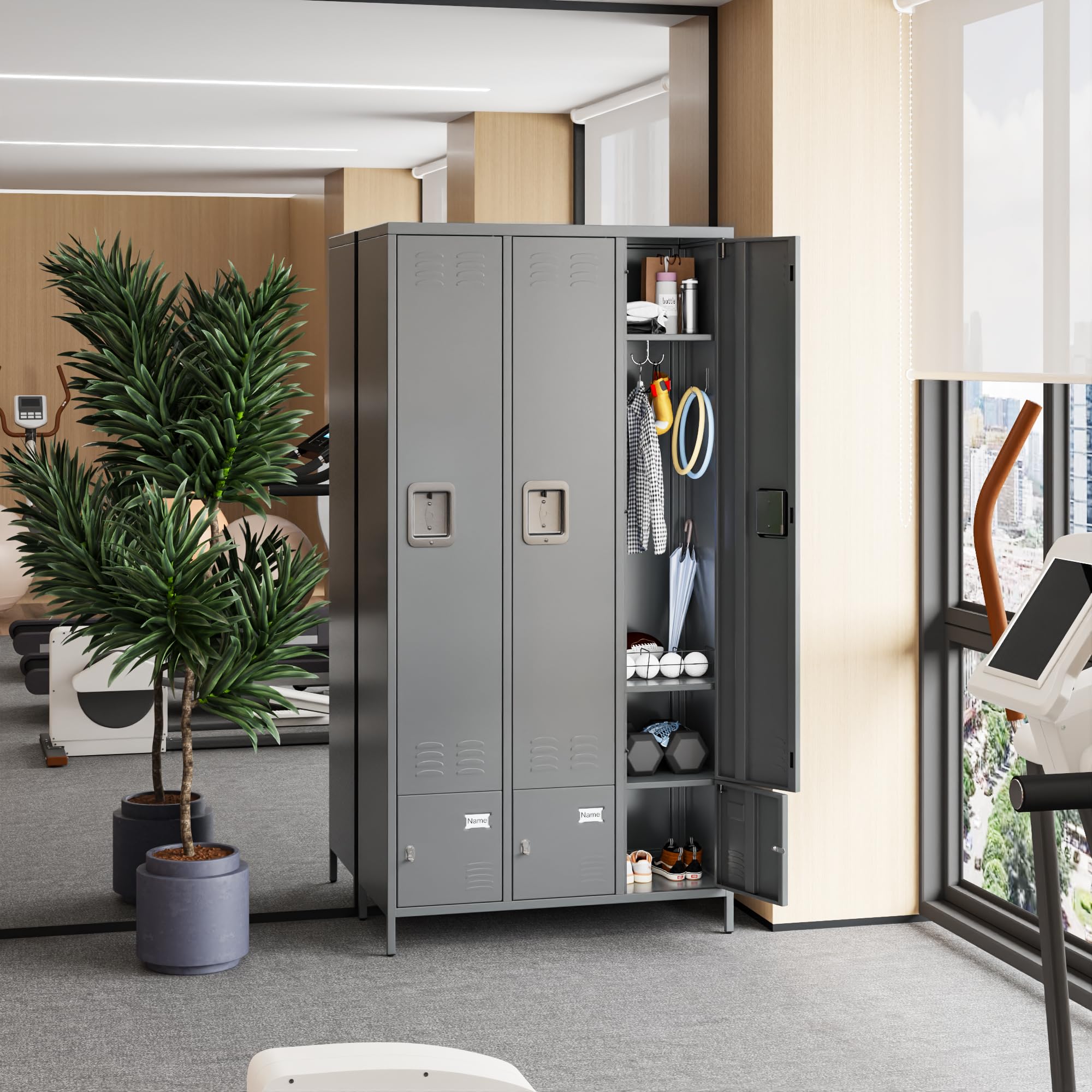 METALYEYE Metal Storage Lockers for Employees, Steel Combination Locker Cabinet with 6 Door Lockable,Industrial Storage Locker Cabinet for Gym,School,Office,Assembly Required,(Light Gray,6 Doors)