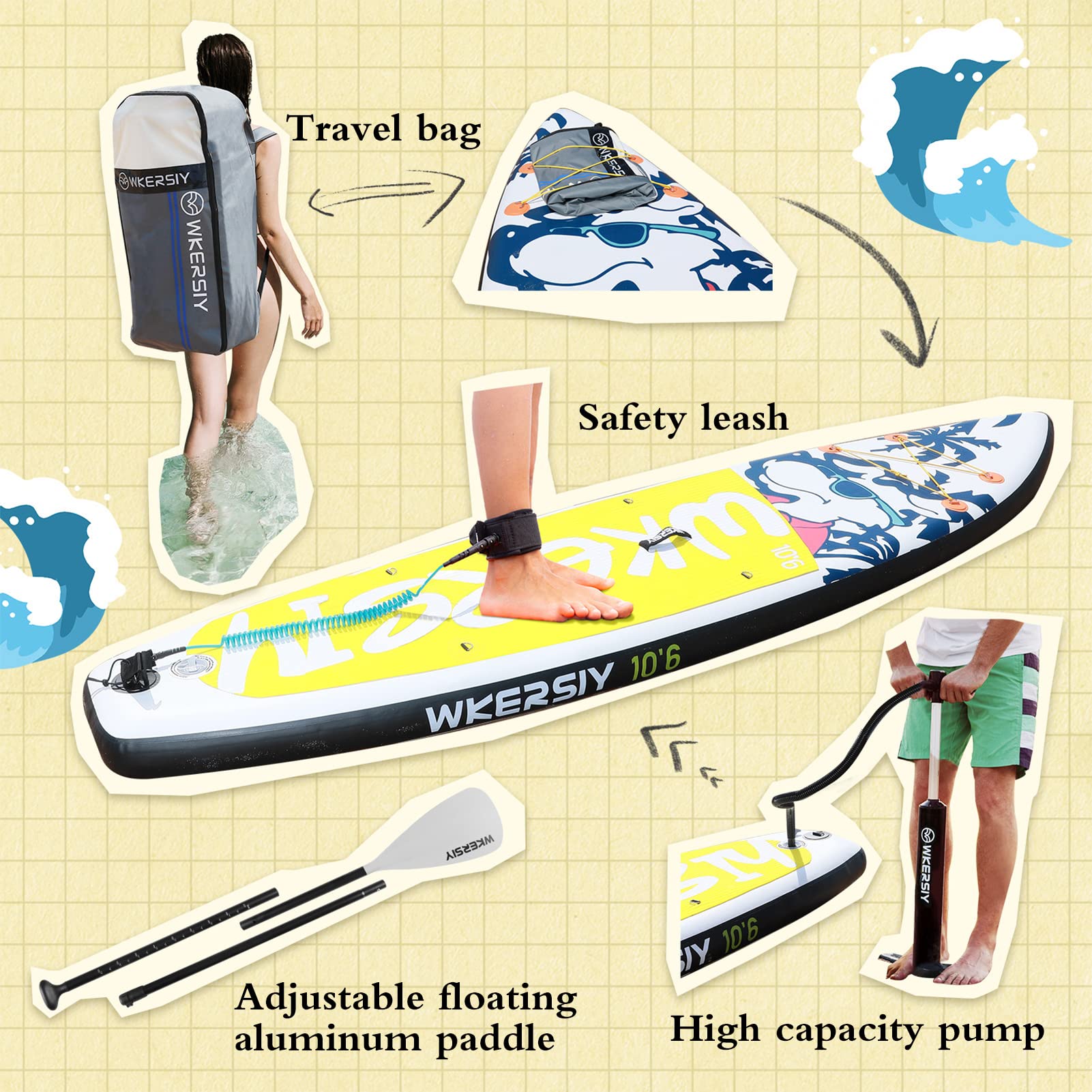 Lixada Nadmuchiwane deski SUP Deska surfingowa o grubości 15 cm, zestaw surfingowy z deską surfingową, zwijaną pompką i torbą do przenoszenia, rozmiar deski: 320 x 79 x 15 cm, maksymalna waga łożyska: