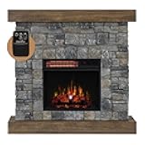 Raeford Electric Fireplace Mantel, 40” Fireplace Mantel with 18” Fireplace Insert, Electric Fireplace with Mantel & Stone Brick Surround, Heats up to 1,000 sq.ft., 40