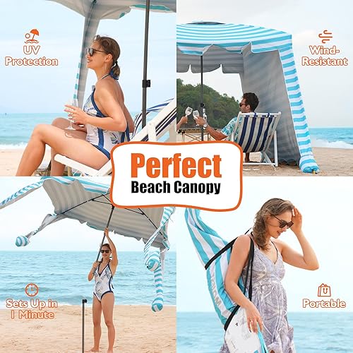 Miniatura 2 de Cabaña de playa  Sombrilla de playa de 6 pies con protección UV UPF 100+ y cortina de sombrilla, tienda de campaña impermeable, sombra portátil,