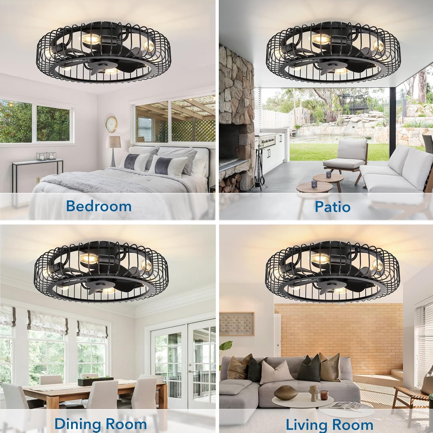 YUHAO 20 Inchl Black Ceiling fan