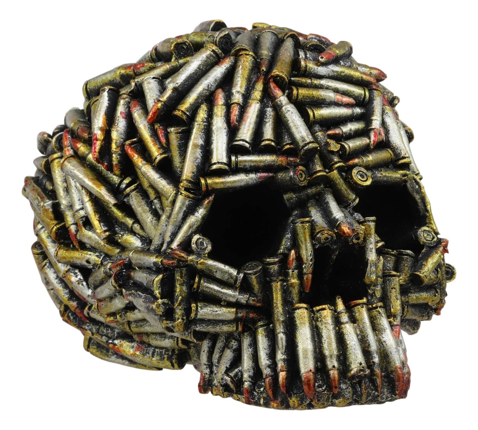 Ebros Gift World War Ammo Bullet Shell Casings Skull Statue 6.5'Long Metalgear Hardcore Wardogs Skeleton Head Figurine for Halloween Day of The Dead Ossuary Macabre Collectible