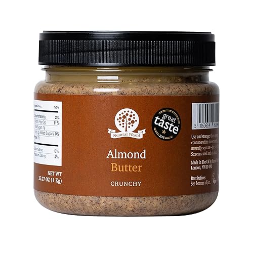 Nutural World - Mantequilla de nuez de almendra crujiente de 35 onzas (2.2 lbs) Ganadora del premio Great Taste - 100% pura - un solo ingrediente