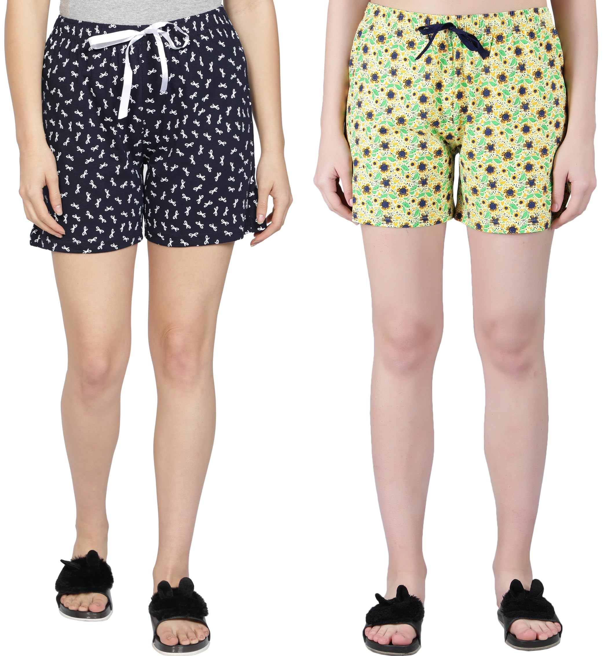 club a9 Mid Rise Elastic Waist Womens Casual Regular Fit Cotton Printed Shorts (Pack of 2, Multicolor) WSCOM2_238_M-picture-17