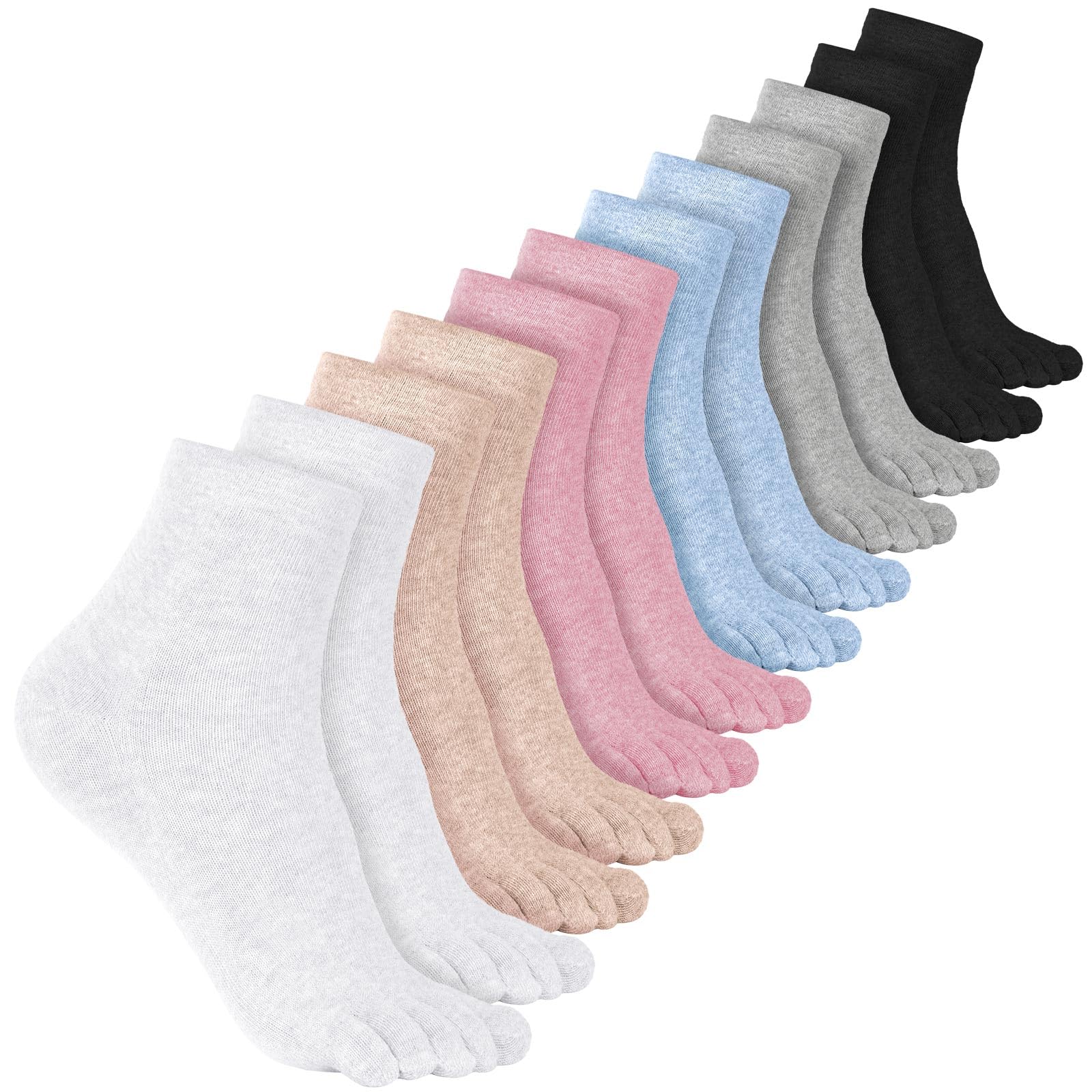 Bencailor 6 Pairs Women Toe Socks Cotton Breathable Compression Crew Five Toe Sock for Women Men Athletic Running