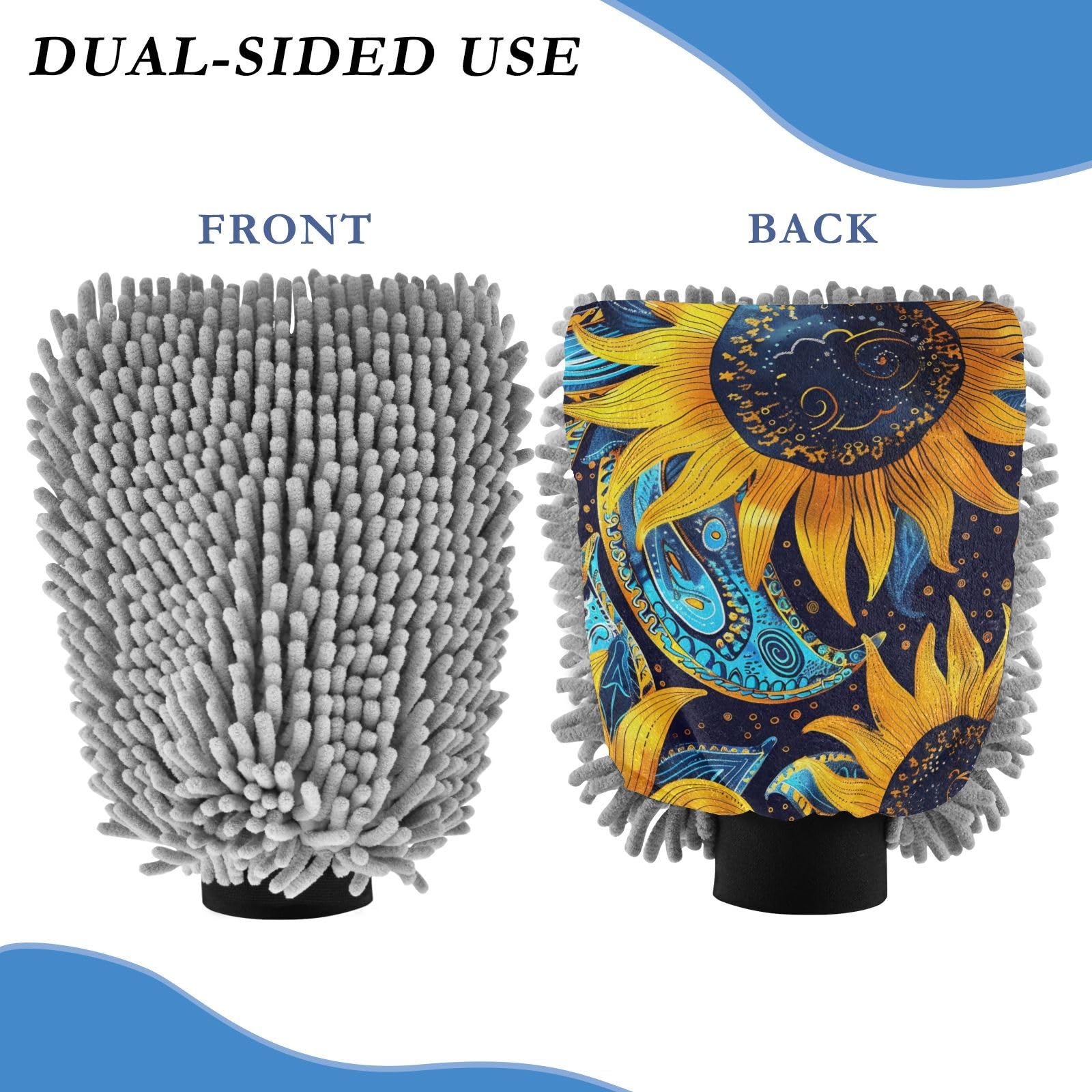 IOACIY Absorbent Microfiber Car Wash Drying Mitts, 2 Pack, Scratch-Free & Lint-Free, Rich Foam, Highly Absorbent, Double Sided, Wash Mitt Perfect for Car Washing, L, Sunflower (25)