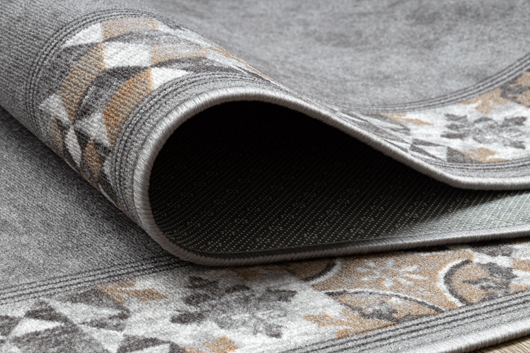 rugsx Antirutsch Teppichläufer Murcia - Lissabonfliesen, Rahmen, moderner Kurzflor für Küche, Flur & Wohnzimmer, Meterware, grau 100x210 cm