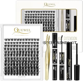 QUEWEL DIY Eyelash Extensions Kit, Lash Clusters 144 Pcs, Clusters Eyelash Applicator Tool, Super Hold Cluster Lashes Bond and Seal, Clusters Lash Glue Remover Easy to Apply at Home(Honey01-Kit)