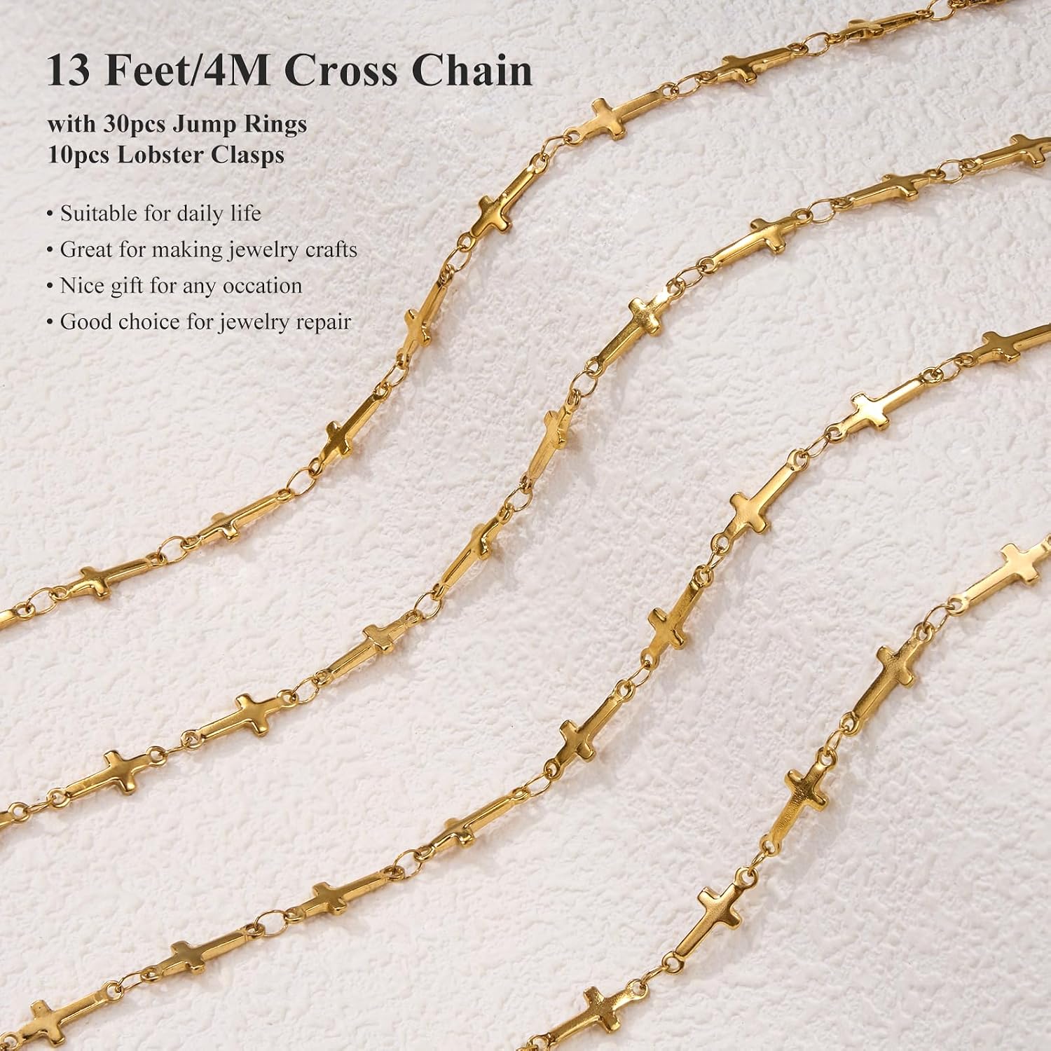 Kyutong 13 FT Cross Chain for Jewelry Making Gold Plated Craft Chains Bulk