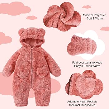 Combinaison Hiver Bébé Ours Combinaison Bebe Hiver 3-24 Mois Manches Longues à Capuche Avec Vêtement Bébé Chaud Capuche Oreilles