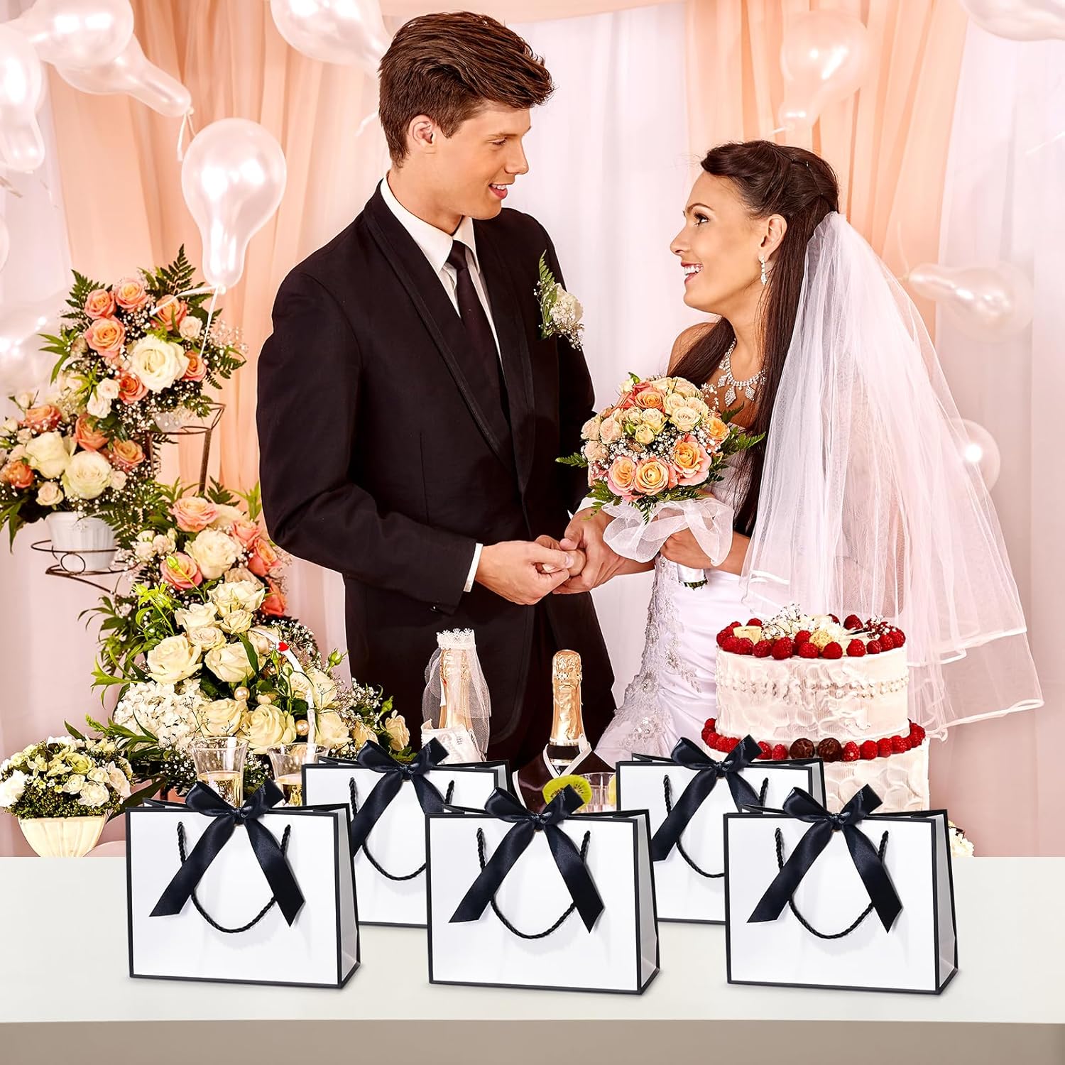 DOYIDE 30 Pcs Thank You Gift Bags with Tissue Paper, 9x7x3.1in Paper Gift Bags with Handles, Gift Wrap Bags with Bow Ribbon for Wedding Birthday Baby Shower Bridesmaid Party - Image 7