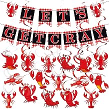 Affrolling 35 Pcs Crawfish Boil Party Supplies Lets Get Cray Banner for Crab Boil Party Supplies, Lobster Decorations Banner Lobster Hanging Swirls Decor for Cray Festival Holiday Celebrating Event